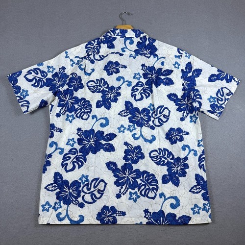Vintage Aloha Line Hawaii Men's XL Hawaiian Shirt Blue Floral Made In USA - Picture 2 of 5