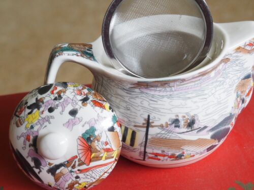 Japanese Chinese Oriental Somayaki Style Teapot and Six Cups in presentation Box - Picture 8 of 24