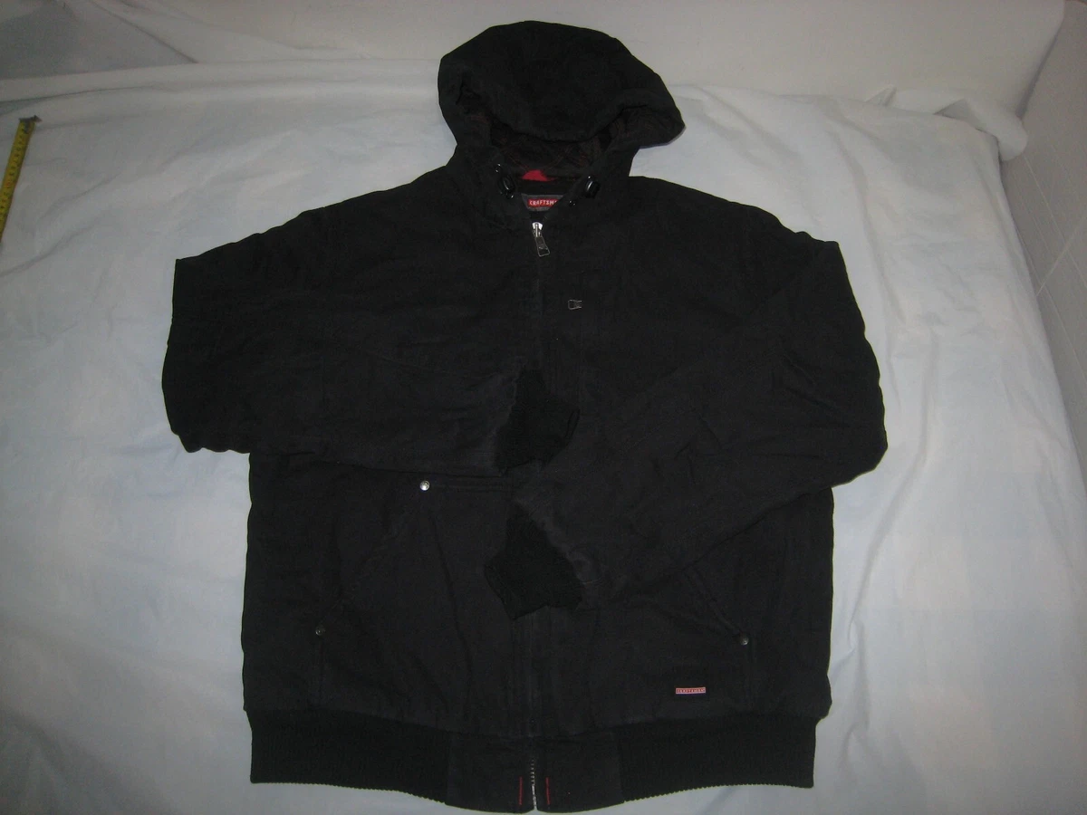 Craftsman Mens Duck Bomber Jacket Brown Cotton Pockets Full Zip Hood Black Sz M