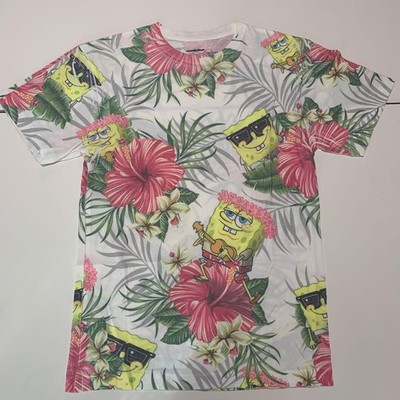 SpongeBob Aloha T-Shirt weiß M Fun Cartoon Beach Wear Vintage Authentic