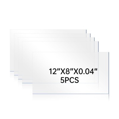 5 Pack Plexiglass Sheets 0.04 Inch Thick, 8'' x 12'' Thin Acrylic Sheets, Clear...