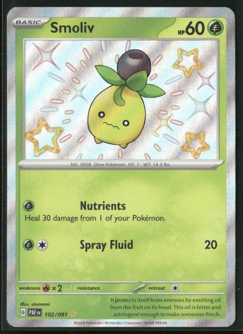 Smoliv 102/091 Shiny - Pokemon TCG Paldean Fates 2024 NM