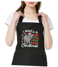 I Want a Hippopotamus for Christmas Apron for Women Men Adjustable Bib Black