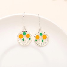 925 Sterling Silver Enamel Flower Dangle Women Formal Event Earrings