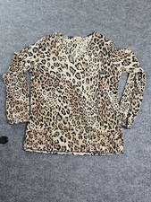 Womens Leopard Print Animal Pattern V-Neck Long Sleeve Blouse Top XL