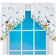 Collections Etc Lavender & Butterfly Embroidered Curtain Swag Set of 2
