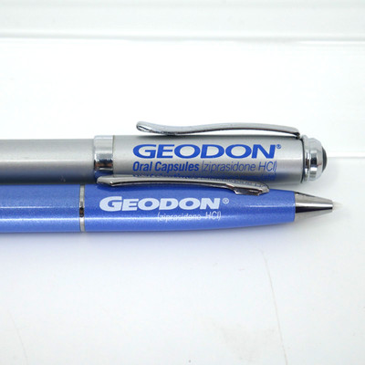 Pfizer Geodon Lot 2 Metal Twist PENS Drug Rep Pharmaceutical Promo Advertising
