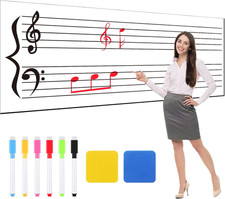9-Pack 45.5" x 17" Magnetic Dry Erase Music Staff Sheets with Markers Erasers