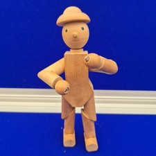 Wooden Posable Boy Figure 17cm Moveable Body Parts Strong Joints Stands Alone