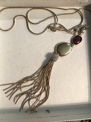 Beautiful VERSANO Gold Tone Chain Tassel Necklace W/Dark Amber Oval  Stone 