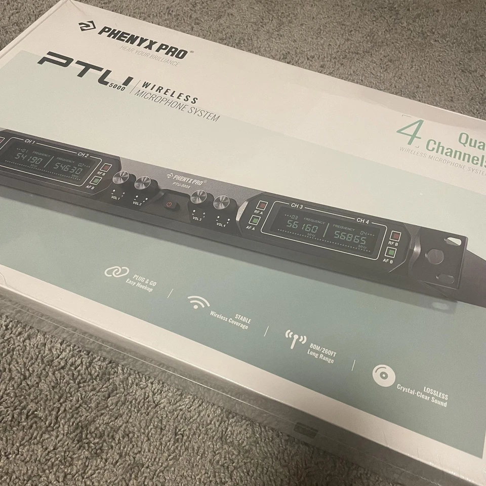 Phenyx Pro PTU-5000 Wireless Microphone System Quad 4 Channel 2H2B UHF New Kit - Image 2 of 4