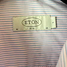 Eton Slim Fit Dress Shirt 16 41L Pink Blue Striped Long Sleeve Button Up