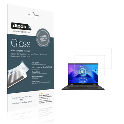 2x Schutzfolie für MSi Prestige 16 AI Evo B1m - Anti-Shock 9H Folie dipos Glass