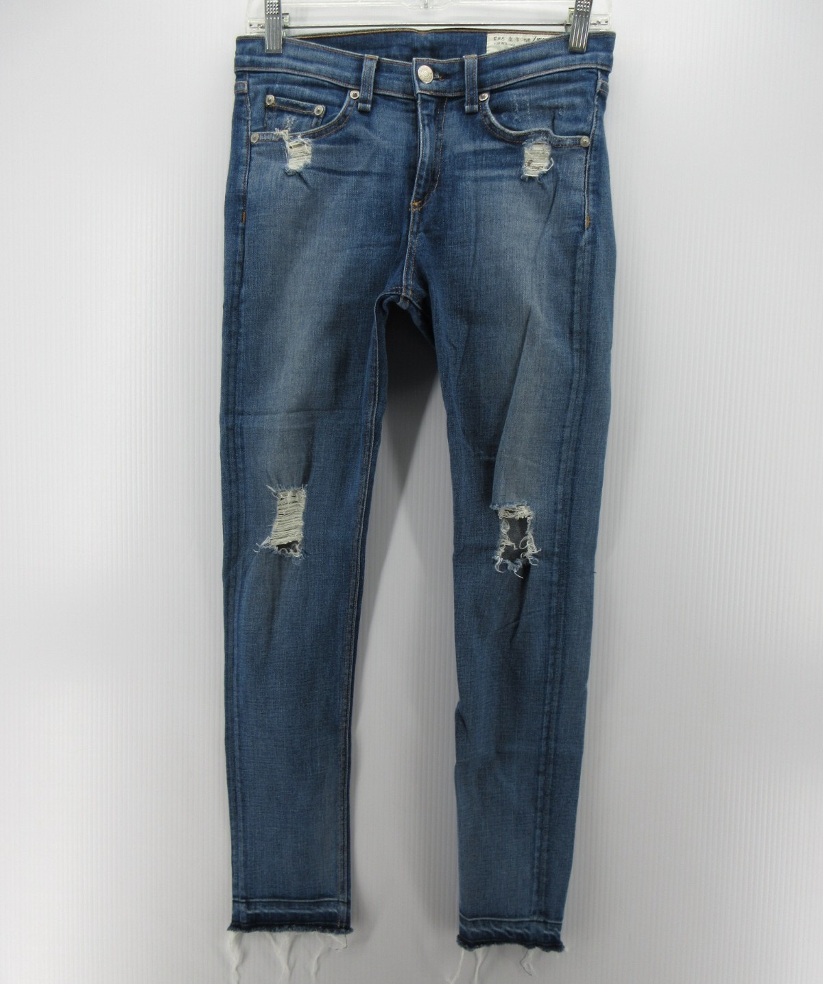Women 27 Blue Capri Ripped Grunge Denim Stretch Raw Hem Usa