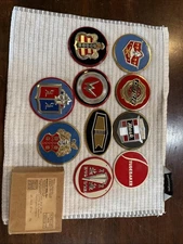 Wheaties Cereal Metal Car Auto Emblem Badges 1950's Set of 10 Nice Cond.