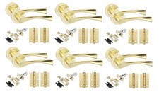 6 Set Astrid Design Door Handles Set Hinges and Latches Satin Brass Finish