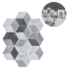 10 Pcs PVC Cement Style Anti Floor Stickers Hexagonal Shape Tiles