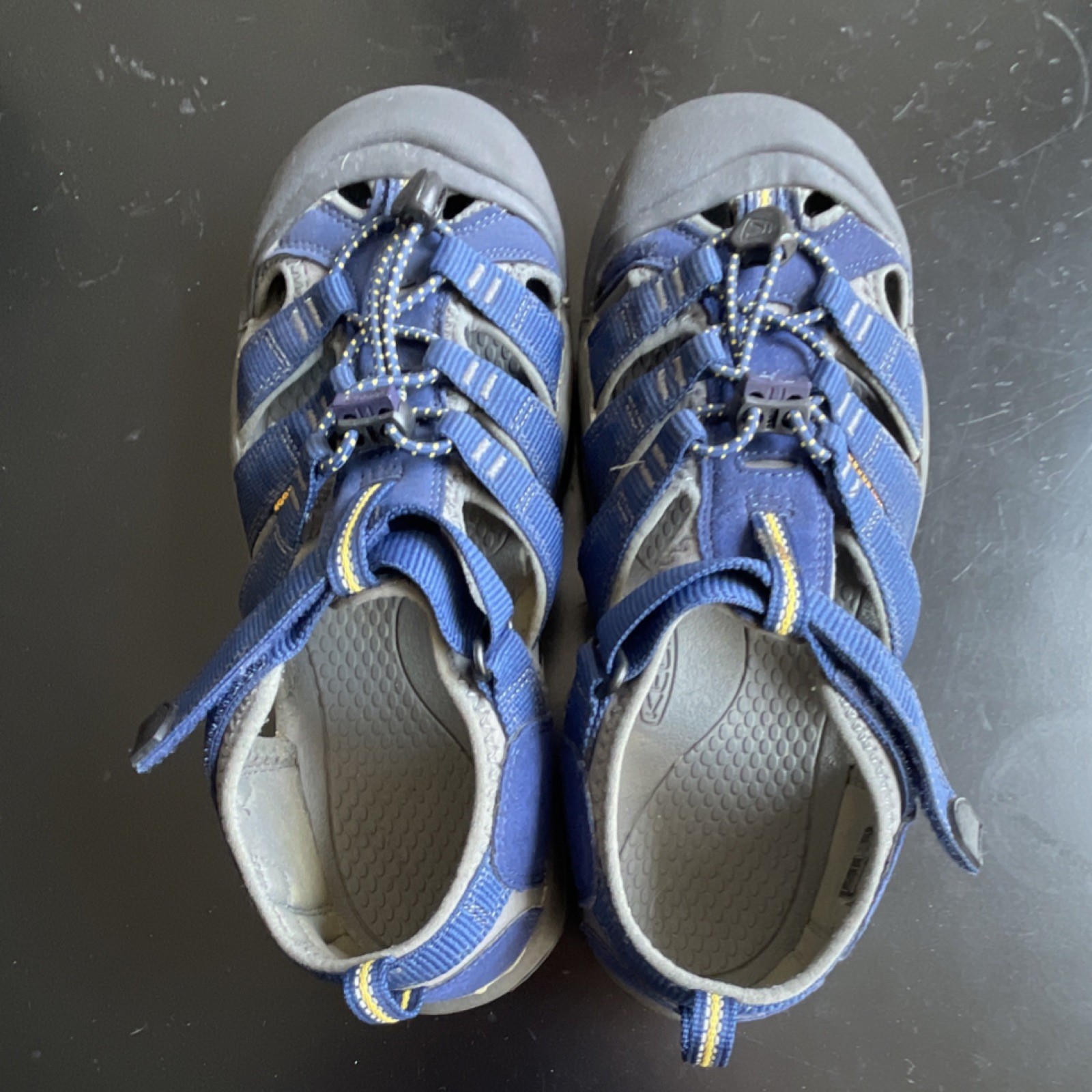 KEEN Blue Gray Yellow Unisex Kids Fisherman Sandals Waterproof Hook & Loop