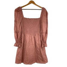 Reformation NWOT Dunes Smocked Long Sleeve Mini Dress Praline Pink Size 10