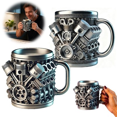 3D Car Engine Mug Stainless Steel V6 V8 Models Coffee Cup for Enthusiasts  