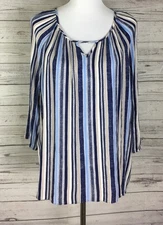 Style & Co Womens Blue White Striped Keyhole Neck Hi Low Hem Peasant Top Size XL