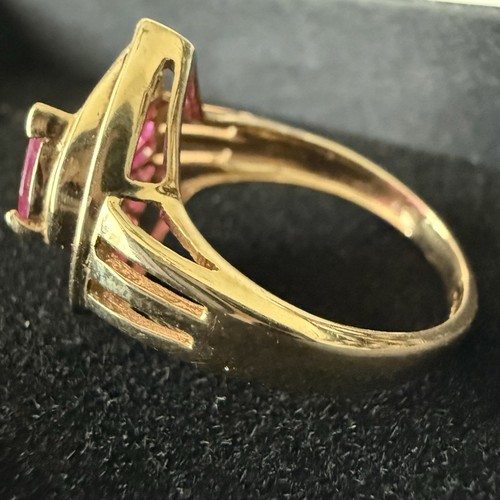 VTG Solid 14K Yellow Gold Ruby Teardrop Ring 19 Genuine Rubies Signed BCAS 4g - Picture 7 of 11