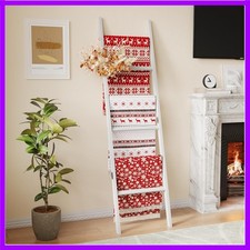 Bamboo Towel Rack 6-Tier Blanket Ladder for Living Room, Bedroom, Bathroom Sp...
