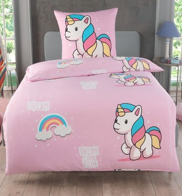 Kinder Bettwäsche 135x200 für Mädchen Einhorn Unicorn Mikrofaser Bettbezug Pferd
