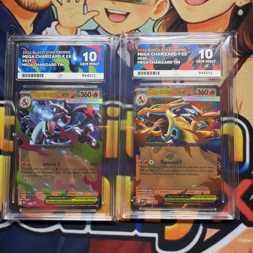 Mega Charizard Y & X Ex Black Star Promo 029 & 030 Ace 10 Sequential Pair