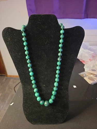 Green Malachite Round Beaded Necklace, Stone Ball/Bead Chain - product listing photo