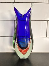 Vintage 1960s Murano Sommerso Glass Vase Fishtail Rim Internal Spiral