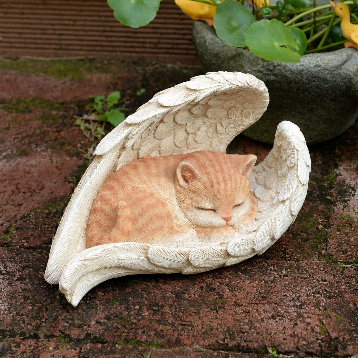 Angel Cat Garden Statue Orange Tabby Sleeping Pet Memorial