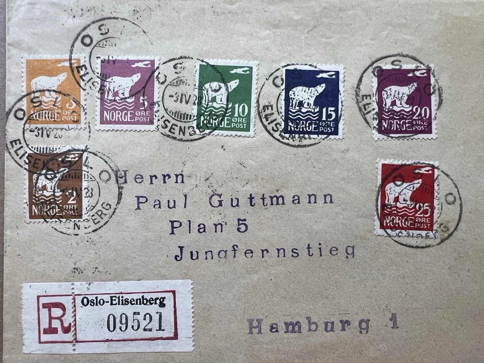 1928 年挪威北极熊航空邮件套装注册封面奥斯陆到汉堡 — 第 2/4 张图片