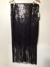Muse Womens Black Sequin Fringe Midi Skirt Size 14 Gatsby Party Sparkly NWT