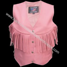 Ladies Womens Pink Leather Motorcycle Biker V...