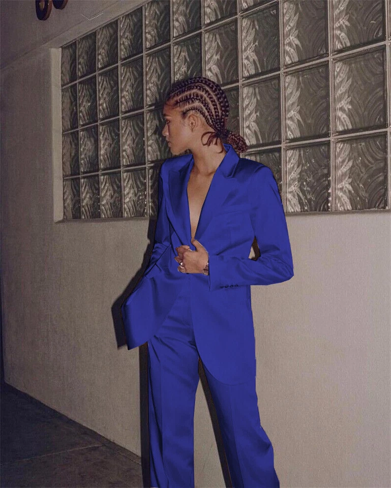 Trajes de seda satinado para mujeres damas trabajo oficina ropa boda graduación esmoquin trajes 2 piezas Foto 2 de 4