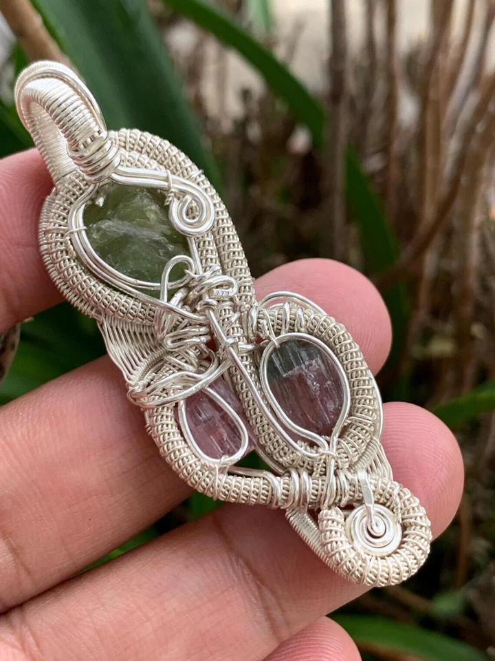 wire wrapped Pendant watermelon Tourmaline Garnet Peridot Pendant Jewelry Pendan - Image 3 of 4