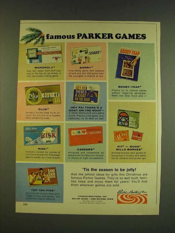 1966 Parker Brothers Games Ad - Monopoly, Sorry, Booby-Trap, Clue, Risk