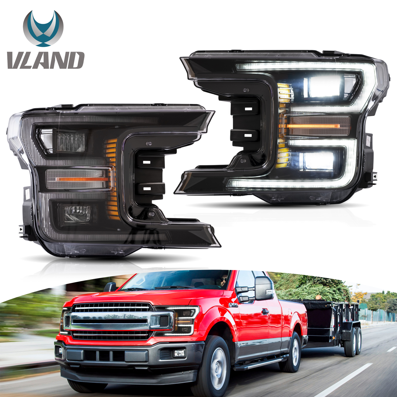 Phare LED Ford F-150 haute luminosité 6000K avec faisceau précis