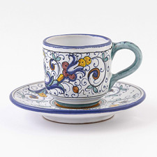 Tazza e piattino espresso in ceramica italiana fatto a mano - Ricco Deruta Blu