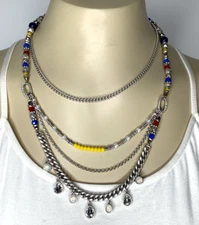 Premier Designs JESS Rhinestone Bead Layered Necklace Silver Tone 961