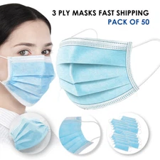 3-Ply Disposable Safety Face Masks Packs of 50 Same day Shipping  USA 3 Layer