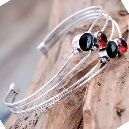Bracelet Raffiné En Argent 925 Avec Spinelle Noire Et Grenat - Rose-Mimosa - Neuf Avec étiquettes