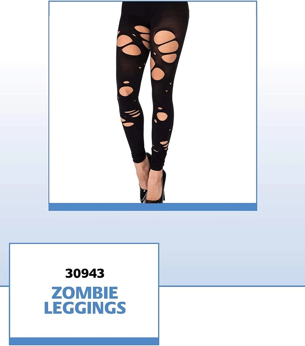 Zombie Leggings w Holes Black Fancy Dress Up Halloween Adult