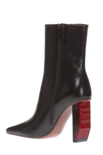 Vetements Black Leather Red Reflector Heels Ankle Boots Size 36 - Picture 1 of 5