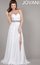 JOVANI Strapless White Long Dress Women’s 2 Beaded Jeweled Waist High Slit D15