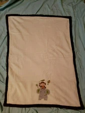Kidsline Plush Elephant Monkey Baby Blanket Brown Tan 40"x30" missing tag 