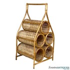 Vintage Boho Coastal Rattan Wicker Sculptural Wine Bottle Rack Holder