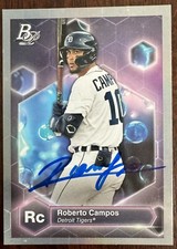 Roberto Campos Auto Signed 2022 Bowman Platinum Precious Elements #PE27 Tigers