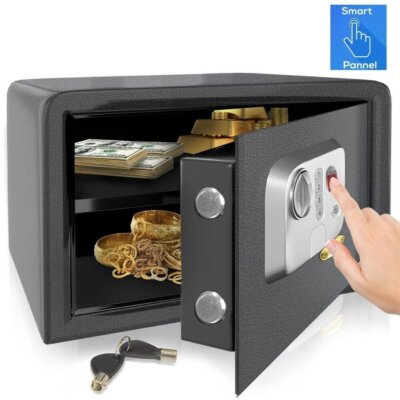 SereneLife Electronic Fingerprint Safe Box w Mechanical Override, Includes Keys